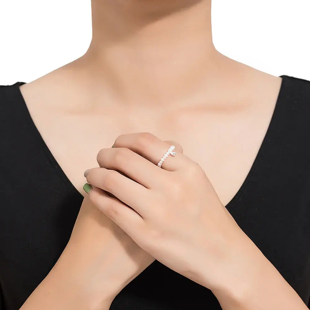 Elegant silverring med hängande pärla – justerbar minimalistisk smycke för kvinnor