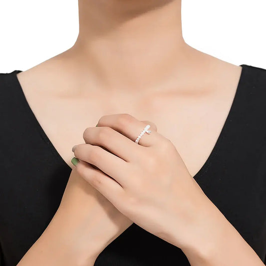 Elegant silverring med hängande pärla – justerbar minimalistisk smycke för kvinnor